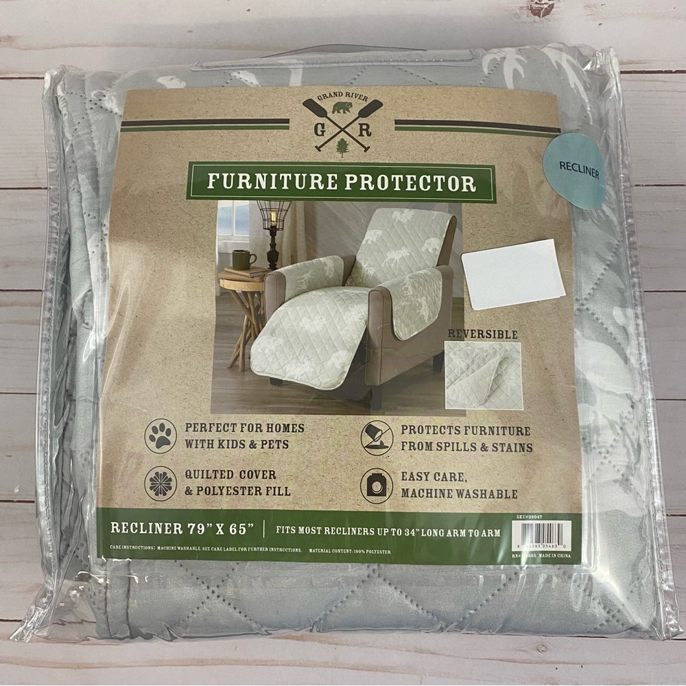 Grand River Furniture Protector Armchair 75"x 65" Quilted Gray Reversible Lodge